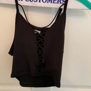 Black Cross Tie Crop Top